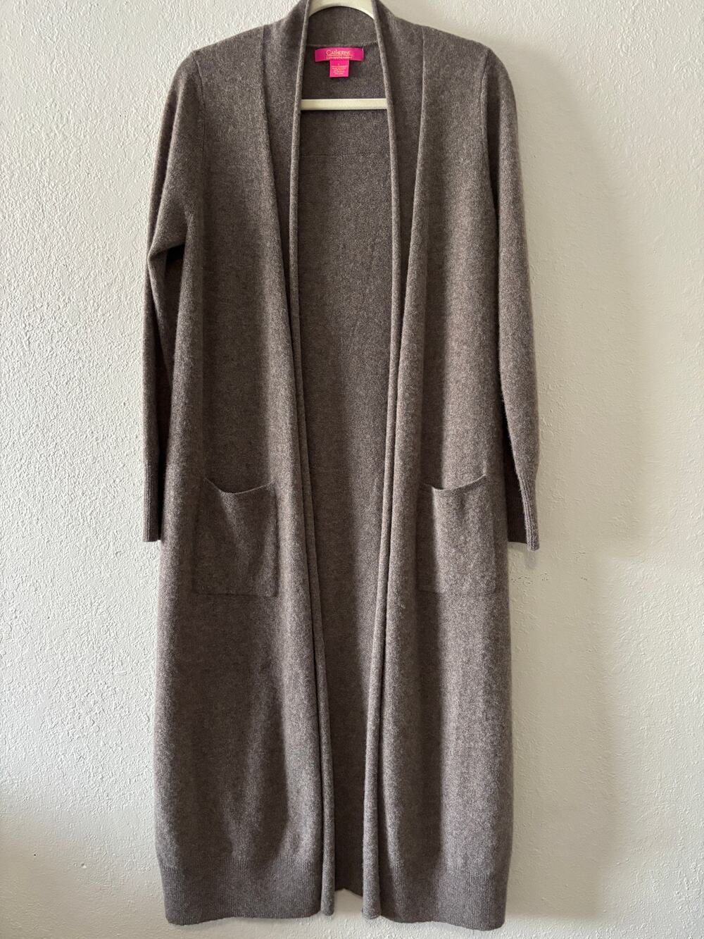 Casherine Malandrino Cadhmere Sweater Cardigan Duster Open Front Brown Sz L